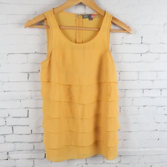 F21 YELLOW ORANGE SLEEVELESS ROUND NECK LAYER TOP SIZE SMALL - Picture 1 of 5